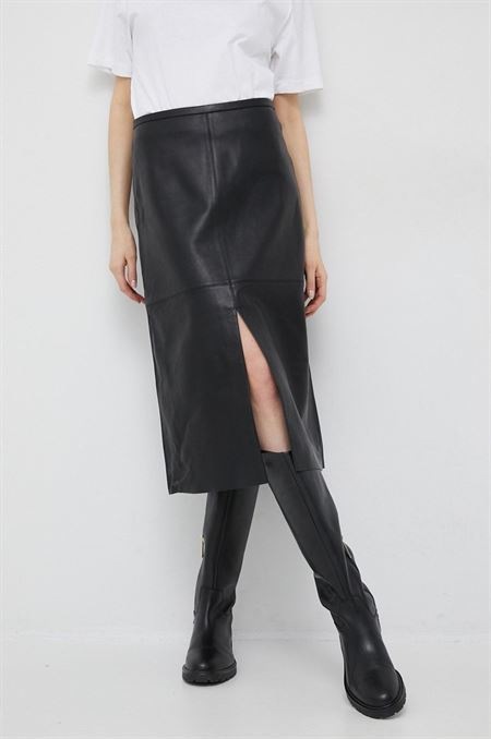 Kožená sukňa Calvin Klein čierna farba