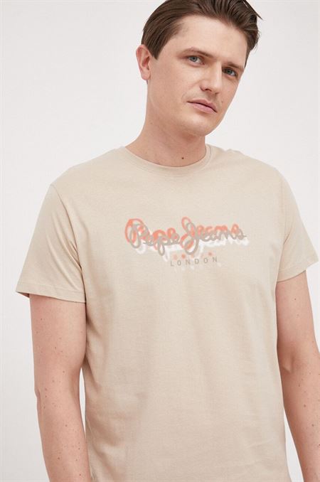 Bavlnené tričko Pepe Jeans Richme béžová farba