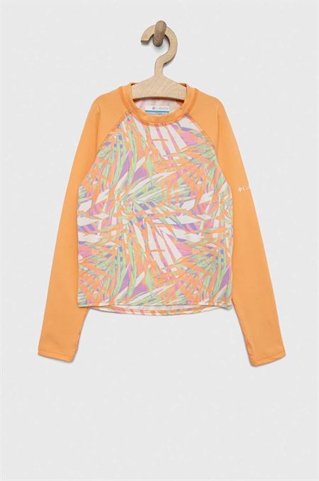 Detské tričko s dlhým rukávom na kúpanie Columbia Sandy Shores Printed LS Sunguard oranžová farba
