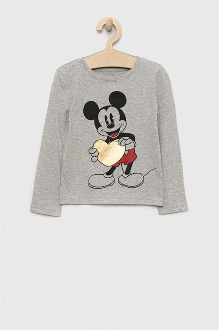 Detská bavlnená košeľa s dlhým rukávom GAP X Disney šedá farba