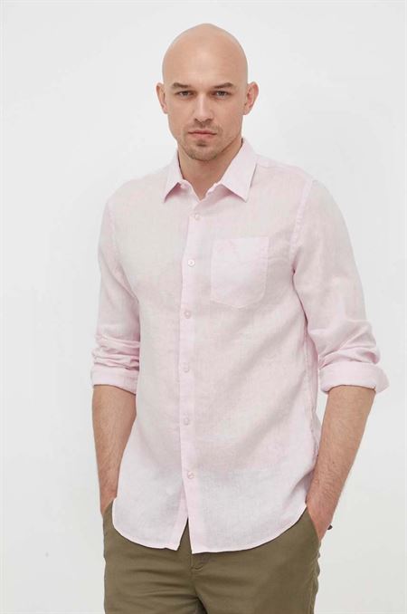 Ľanová košeľa Guess ružová farba