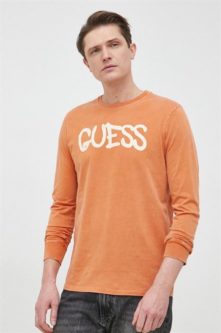 Bavlnené tričko s dlhým rukávom Guess x Brandalised oranžová farba