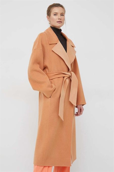 Vlnený kabát Calvin Klein oranžová farba
