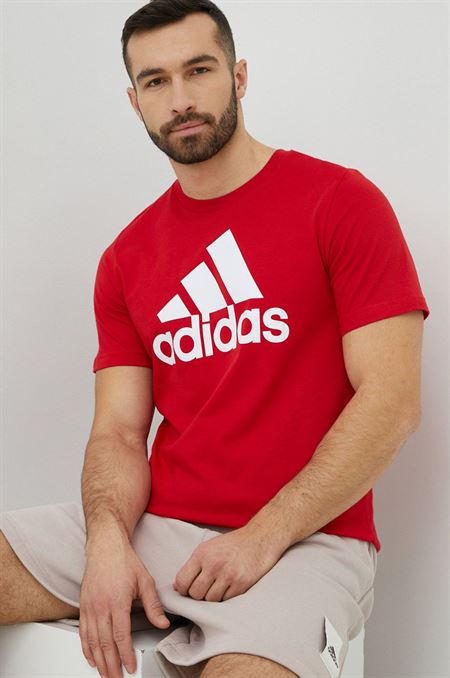 Bavlnené tričko adidas červená farba