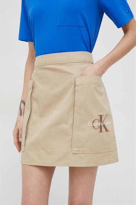 Bavlnená sukňa Calvin Klein Jeans béžová farba