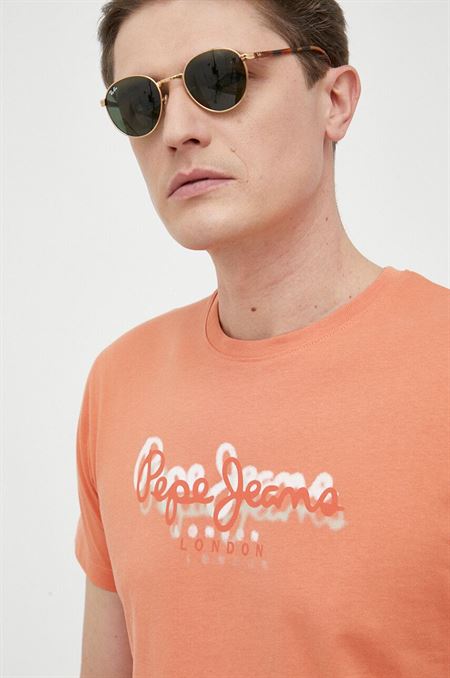 Bavlnené tričko Pepe Jeans Richme oranžová farba