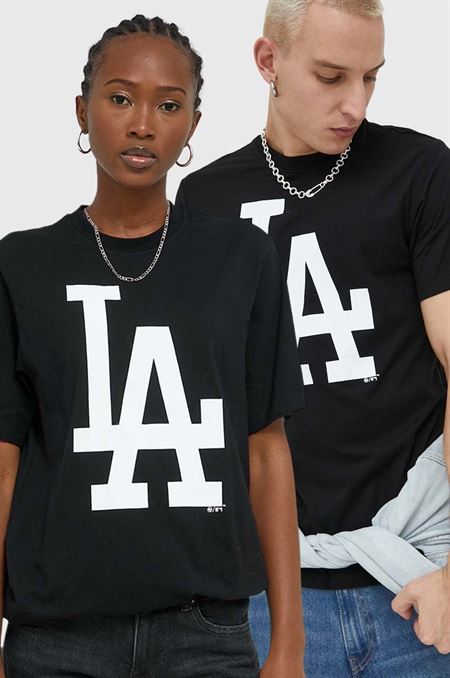 Bavlnené tričko 47brand Mlb Los Angeles Dodgers čierna farba