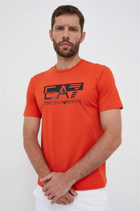 Bavlnené tričko EA7 Emporio Armani oranžová farba