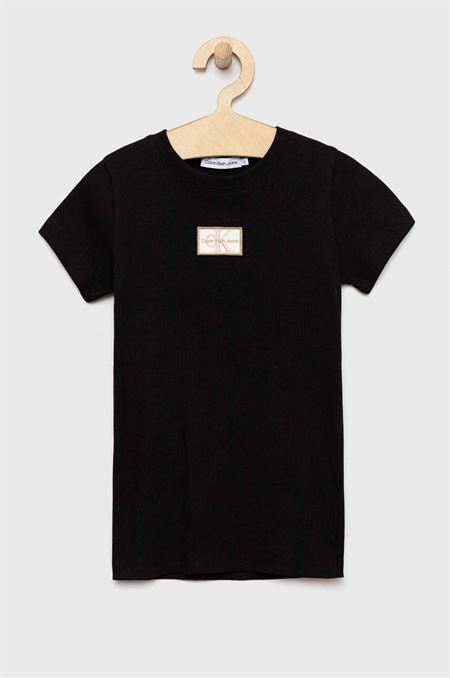 Detské tričko Calvin Klein Jeans čierna farba