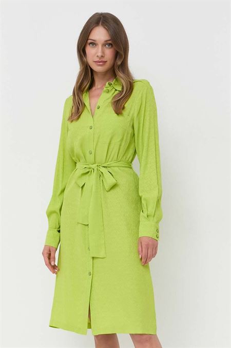 Šaty s prímesou hodvábu Pinko zelená farba