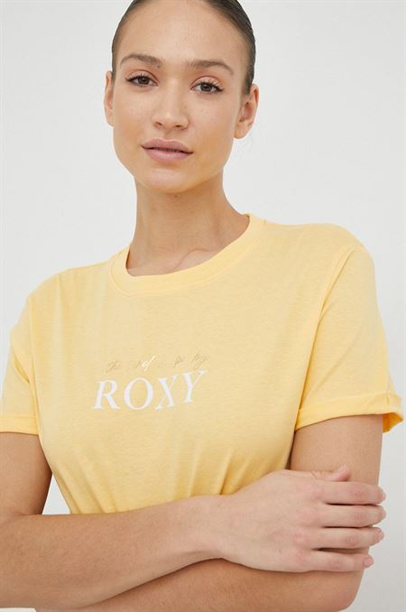 Bavlnené tričko Roxy žltá farba
