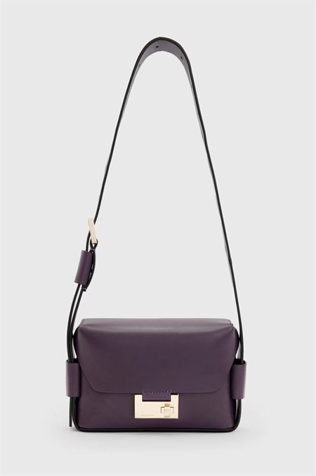 Kožená kabelka AllSaints fialová farba