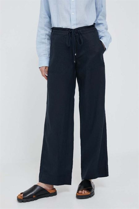 Ľanové nohavice Lauren Ralph Lauren tmavomodrá farba