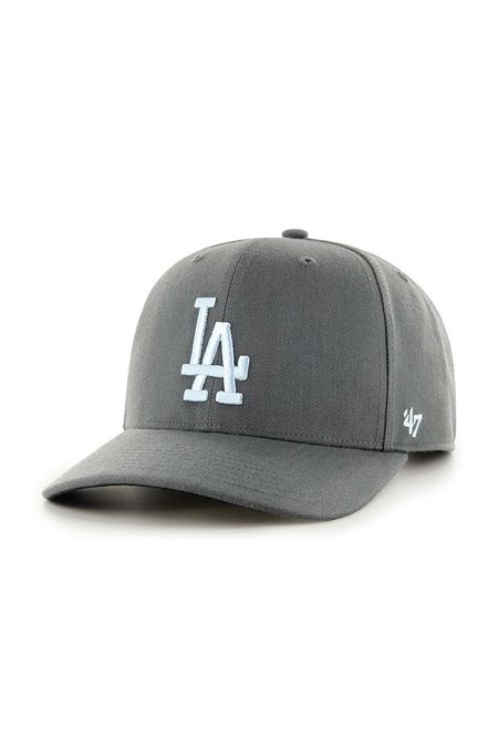 Čiapka s prímesou vlny 47brand MLB Los Angeles Dodgers šedá farba