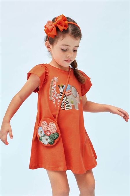 Dievčenské šaty s kabelkou Mayoral oranžová farba