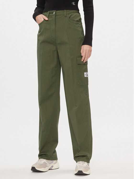 Calvin Klein Jeans Bavlnené nohavice J20J221297 Zelená Straight Fit